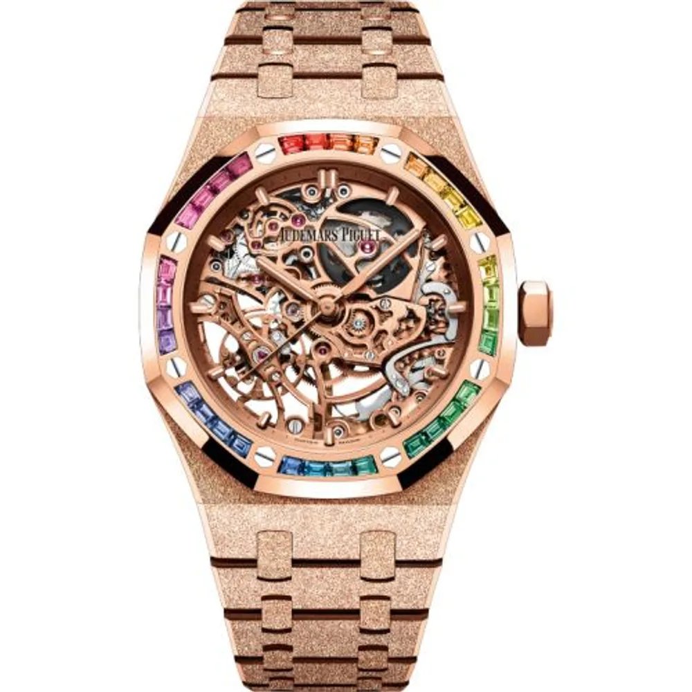 Audemars Piguet Royal Oak 37 Double Balance Wheel Openworked Frosted Pink Gold / Rainbow