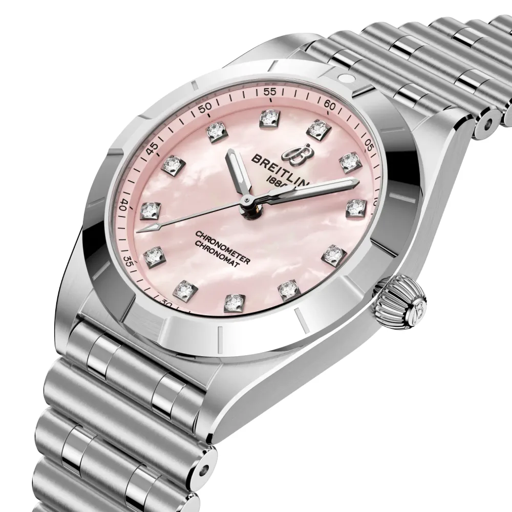Breitling Chronomat 28, Stainless steel · 28 mm · Pink mother-of-pearl