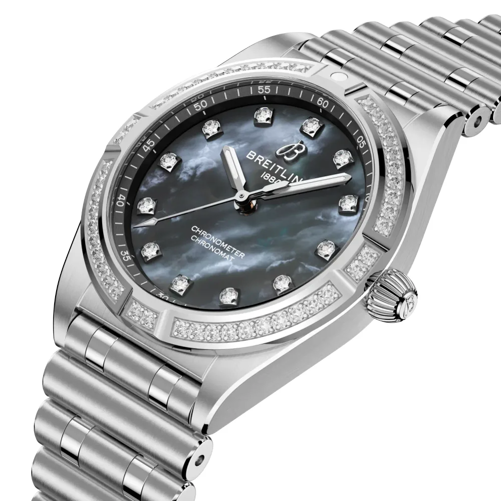 Breitling Chronomat 28, Stainless steel · 28 mm · Gray mother-of-pearl
