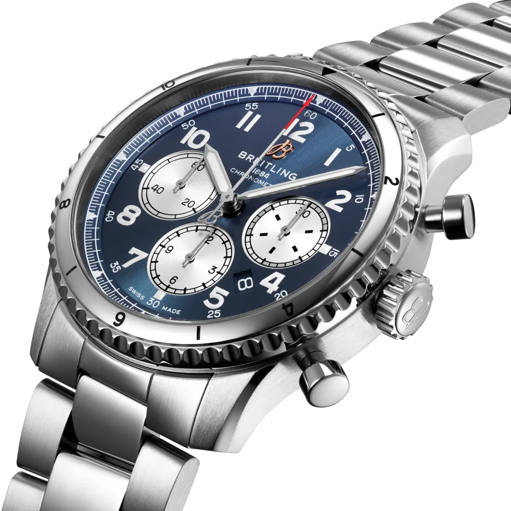 Breitling Aviator 8 B01 Chronograph 43, Stainless steel · 43 mm · Blue
