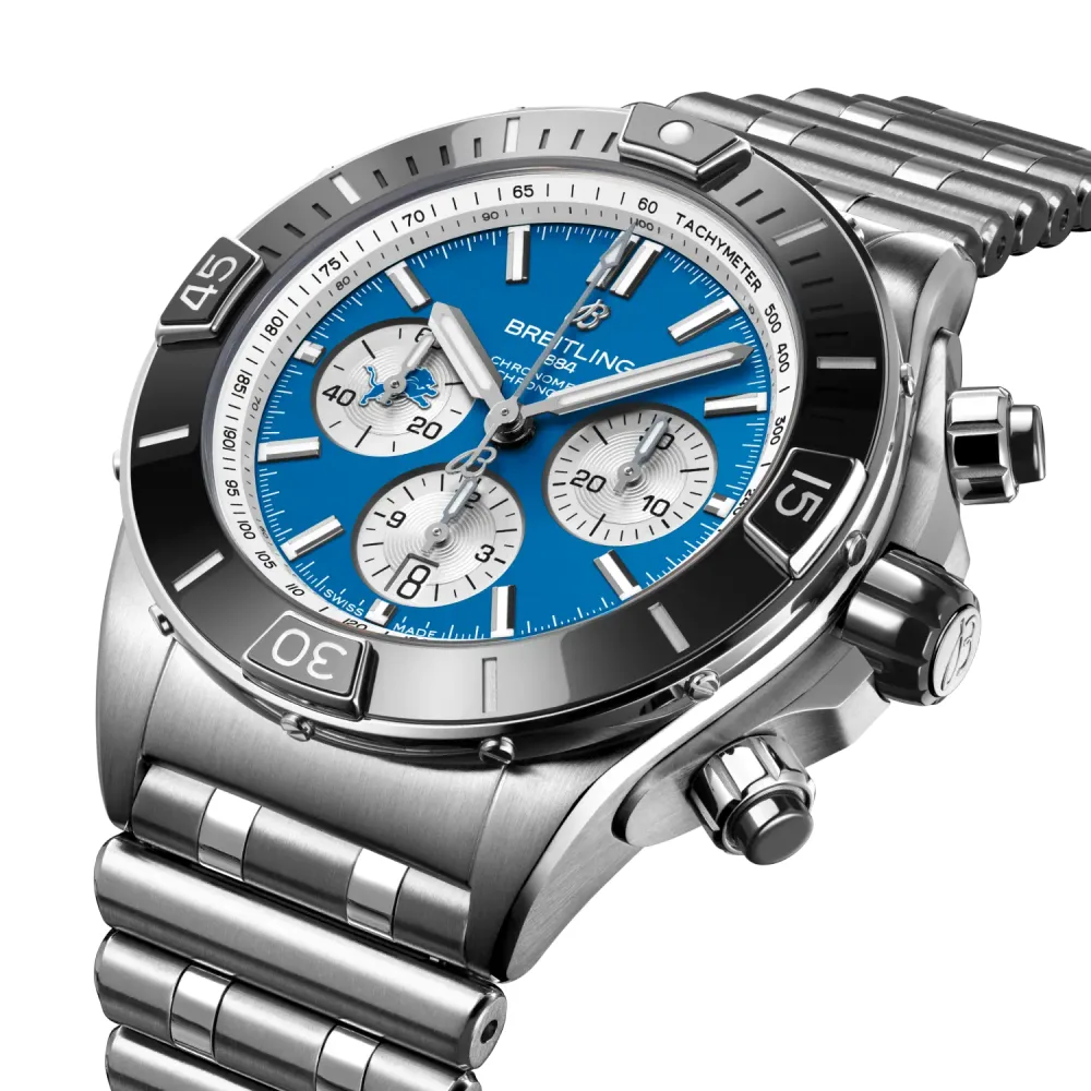 Breitling Super Chronomat B01 Chronograph 44 NFL Detroit Lions Edition, Stainless steel · 44 mm · Blue