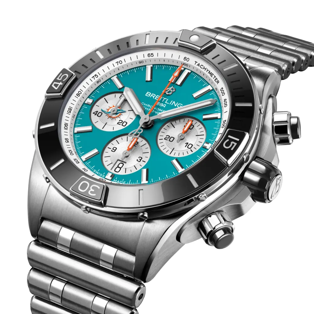 Breitling Super Chronomat B01 Chronograph 44 NFL Miami Dolphins, Stainless steel · 44 mm · Turquoise