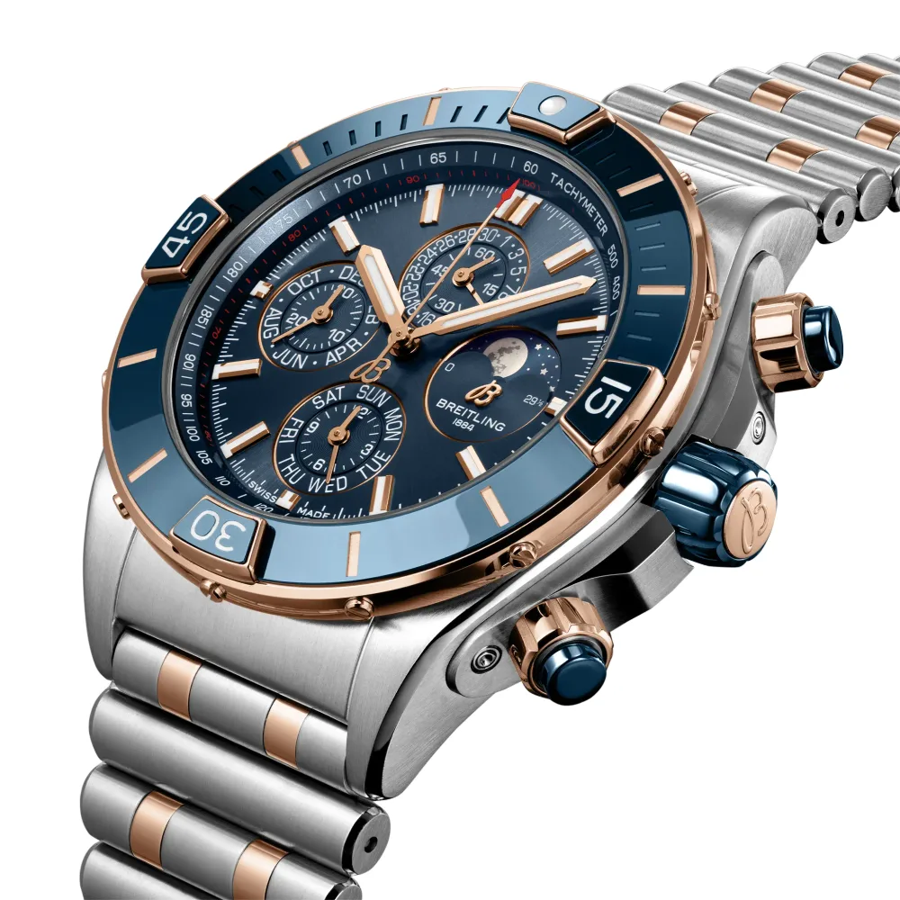 Breitling Super Chronomat 44 Four-Year Calendar, Stainless steel & 18k red gold · 44 mm · Blue