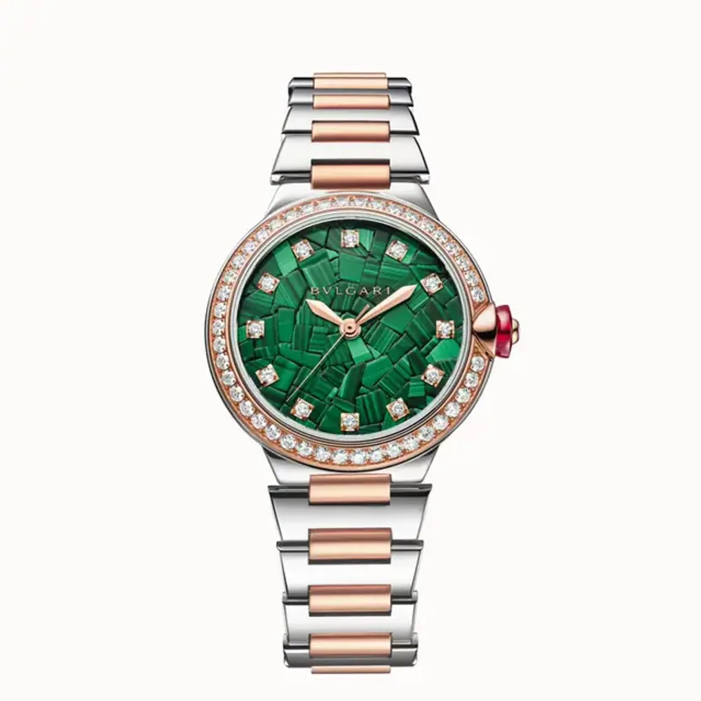 Bulgari Lvcea Watch Rose Gold and Steel Green with Diamonds