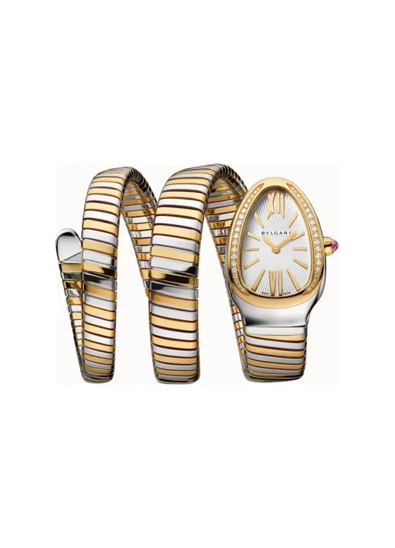 Bulgari Serpenti Tubogas Watch Yellow Gold and Steel Grey with Diamonds