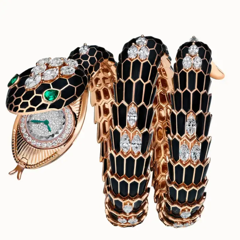 Bulgari Serpenti Secret Watch in Rose Gold with Emeralds and Diamonds