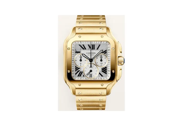 Cartier Santos de Cartier, Large model, automatic movement, yellow gold, interchangeable metal bracelet and leather straps