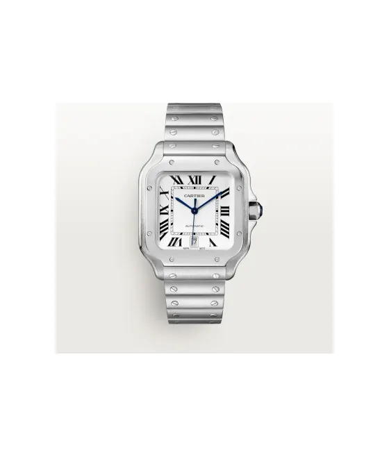 Cartier Santos de Cartier, Large model, automatic movement, steel, interchangeable metal and leather bracelets