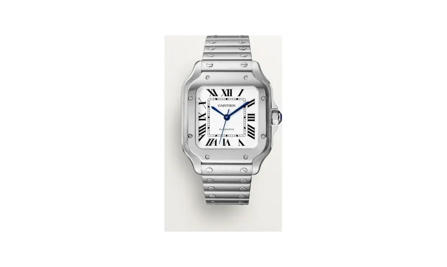 Cartier Santos de Cartier, Medium model, automatic movement, steel, interchangeable metal and leather bracelets