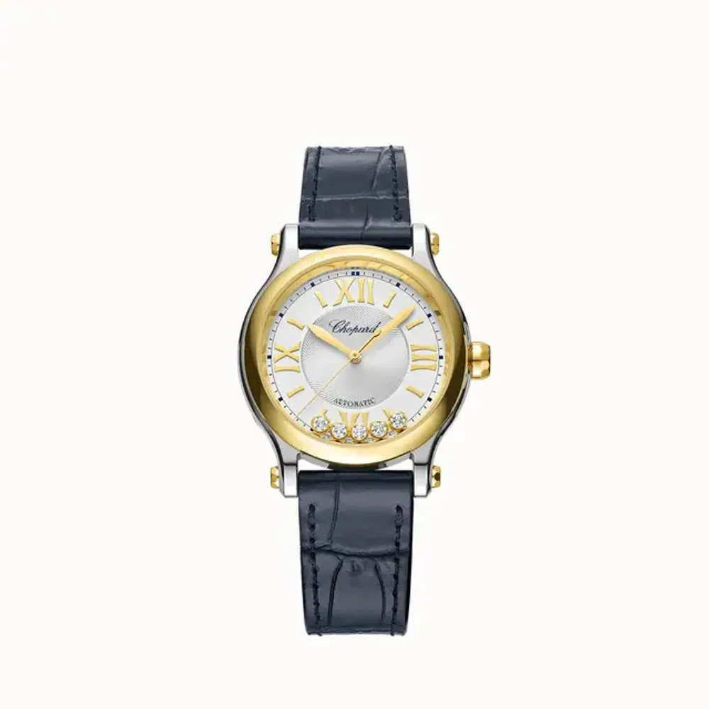 Chopard Happy Sport, 33 mm, automatic, ethical yellow gold, Lucent Steel™, diamonds