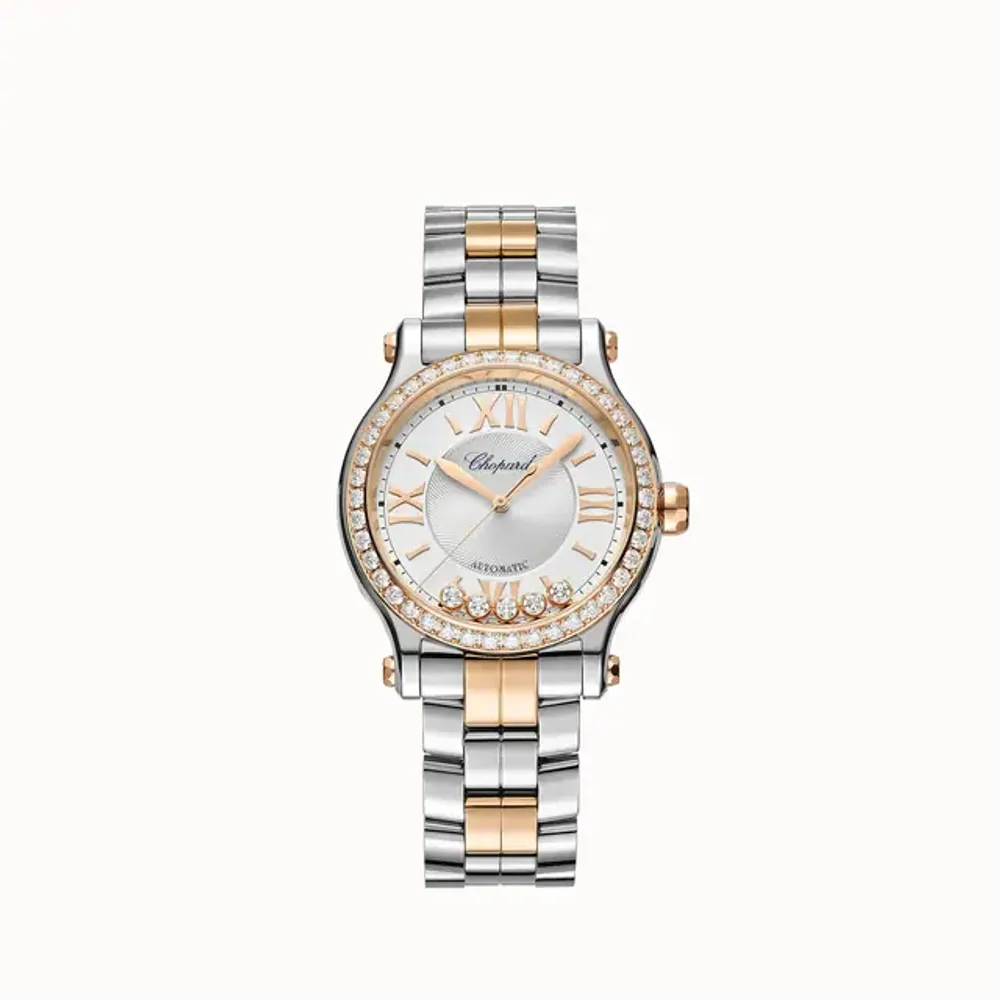 Chopard Happy Sport, 33 mm, automatic, ethical rose gold, Lucent Steel™, diamonds