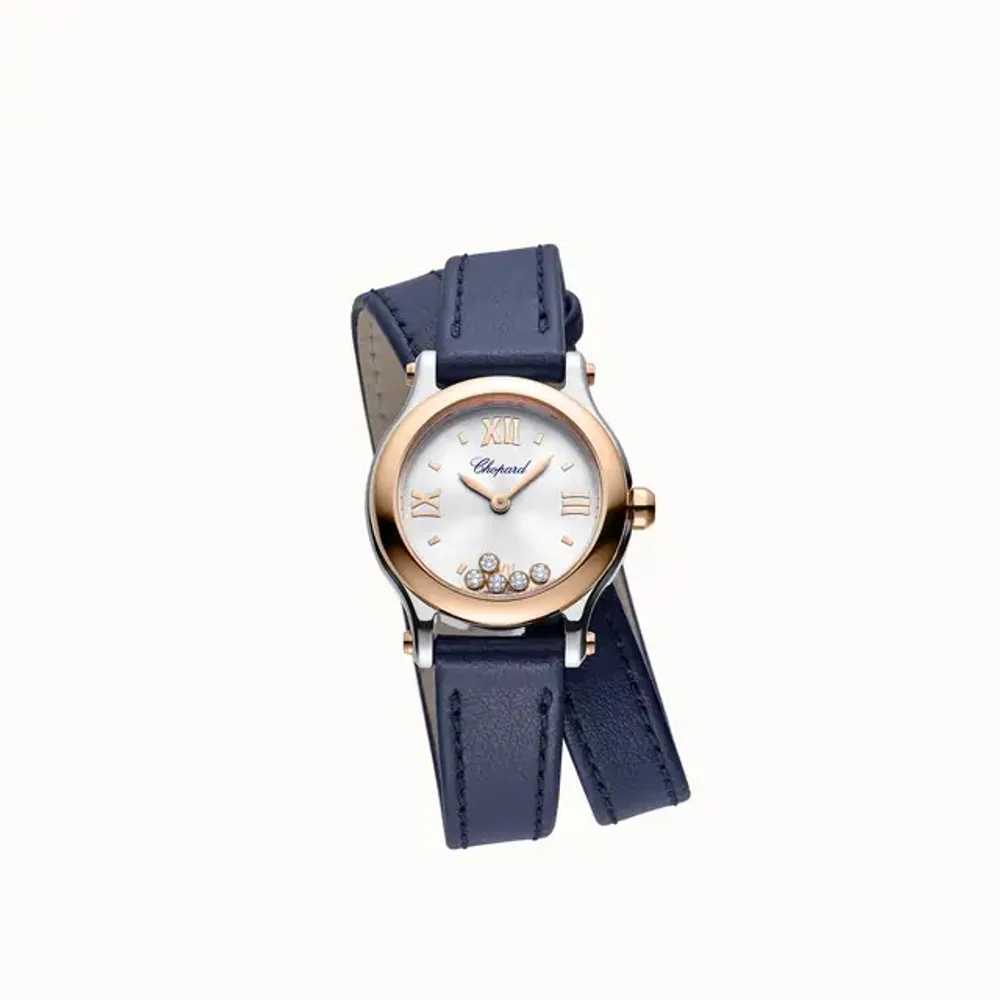 Chopard Happy Sport, 25 mm, quartz, ethical rose gold, Lucent Steel™, diamonds