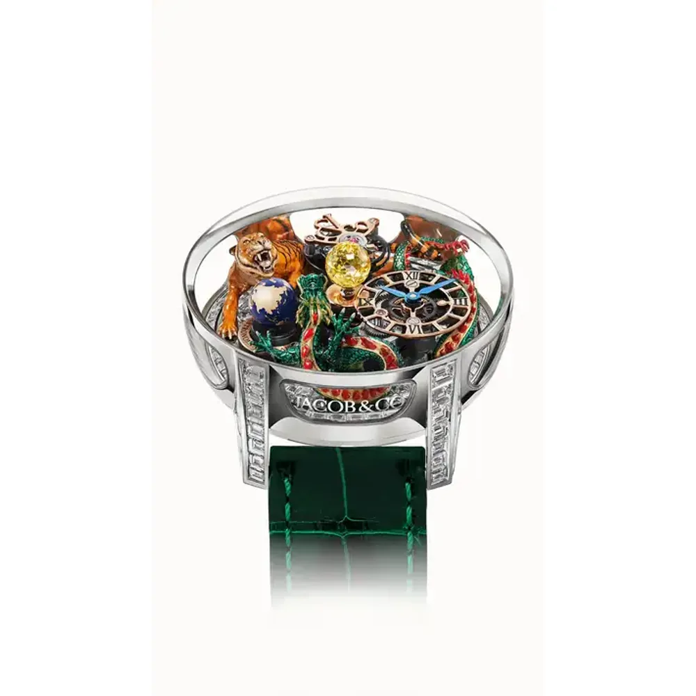 Jacob & Co. Astronomia Dragon — Green Dragon & Tiger II, 18K White Gold and Sapphire Side Panes