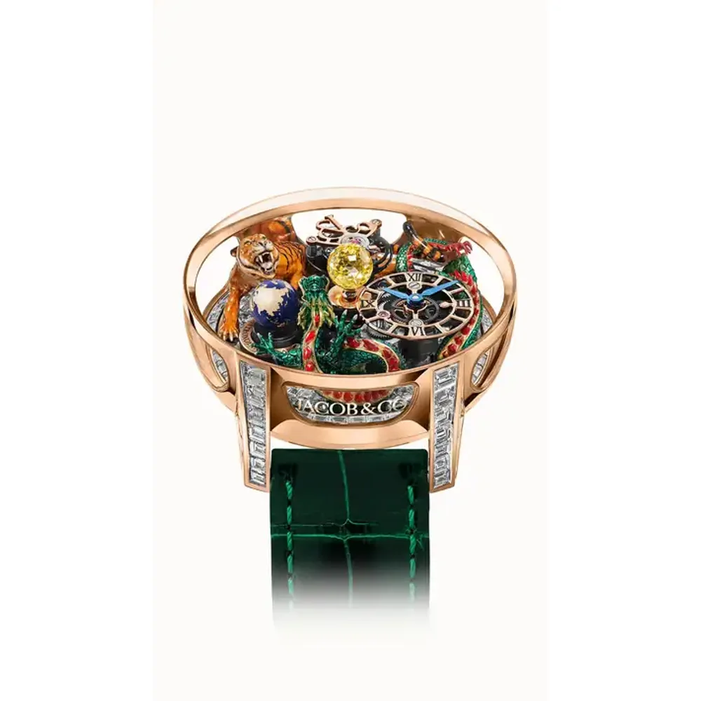 Jacob & Co. Astronomia Dragon — Green Dragon & Tiger II, 18K Rose Gold and Sapphire Side Panes