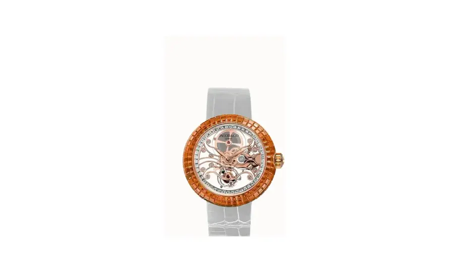 Jacob & Co. Brilliant Skeleton Baguette — Rose Gold - Orange Sapphires