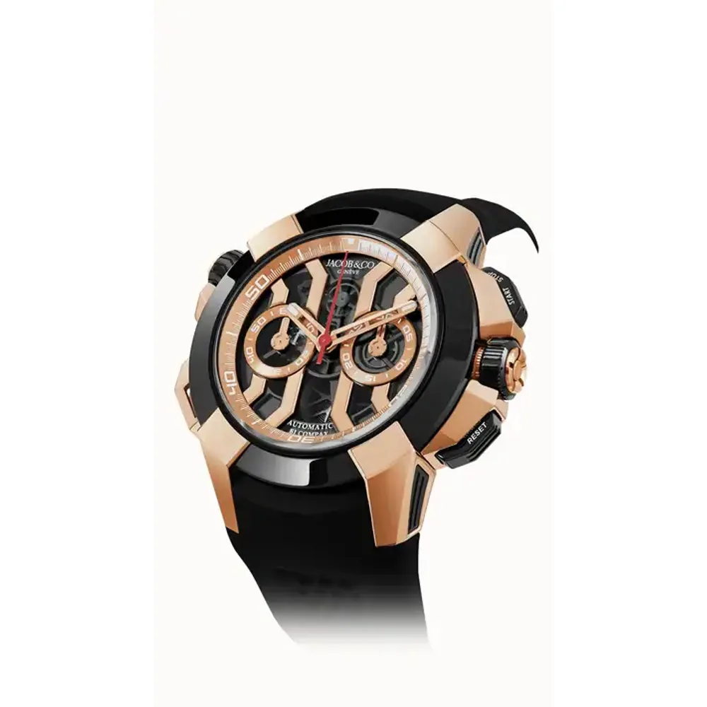 Jacob & Co. Epic X Chrono 47MM — Rose Gold & Black Ceramic Bezel (Black)