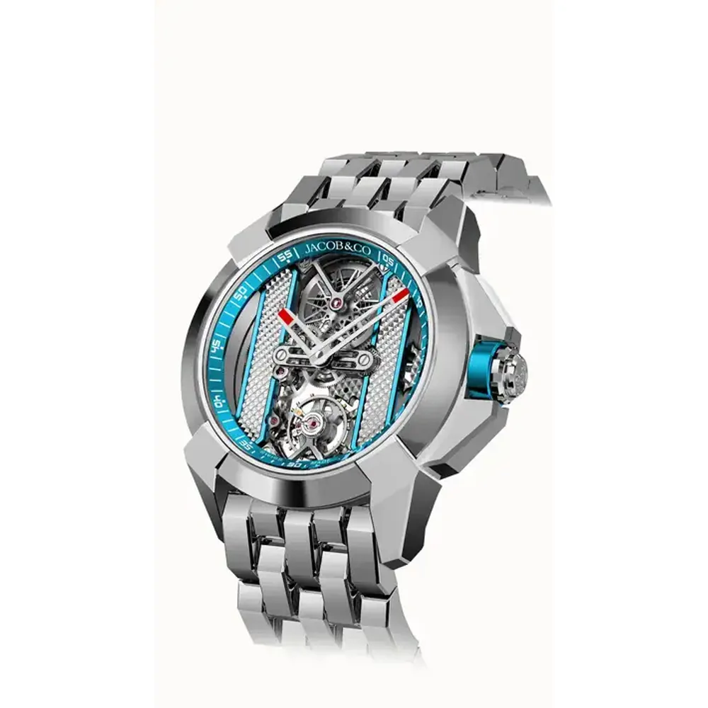 Jacob & Co. Epic X Bridges — Stainless Steel (Light Blue, Gray Movement) Bracelet