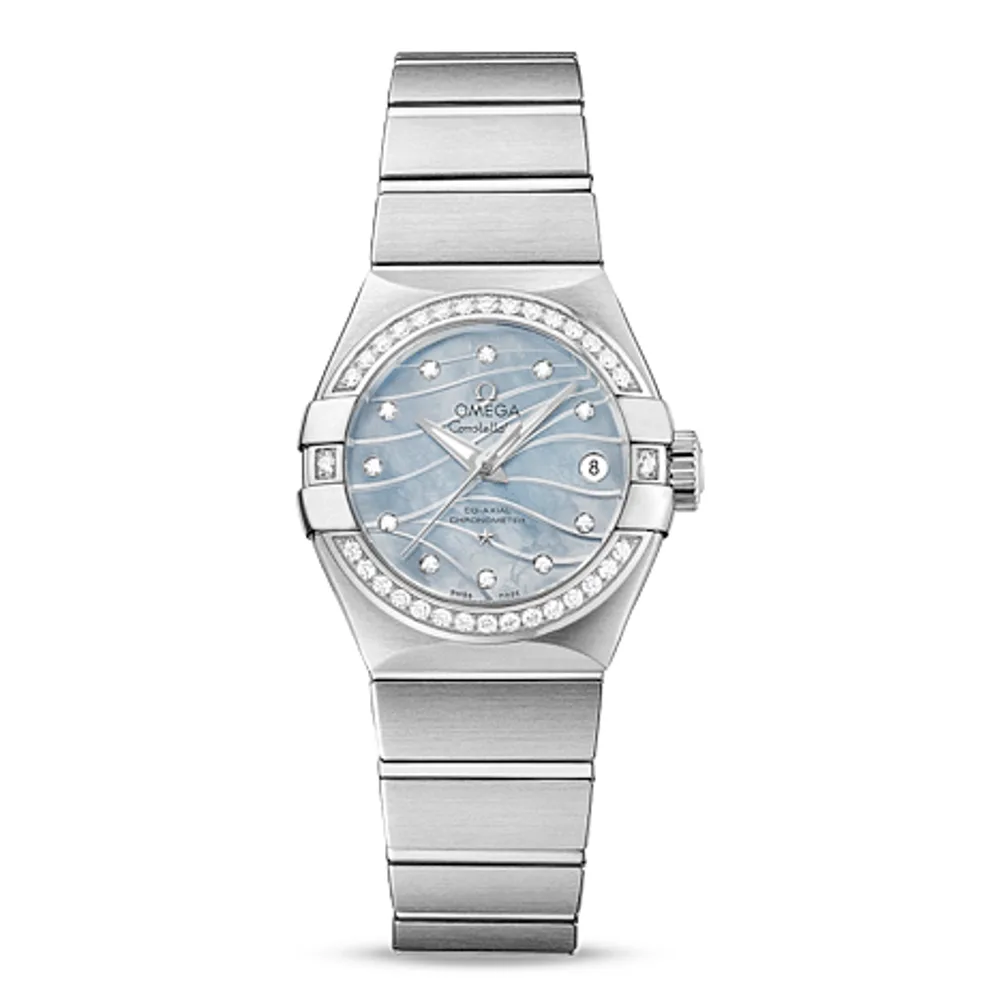 Omega Constellation Co-Axial 27 Brushed Stainless Steel / Diamond / Wavy Blue MOP