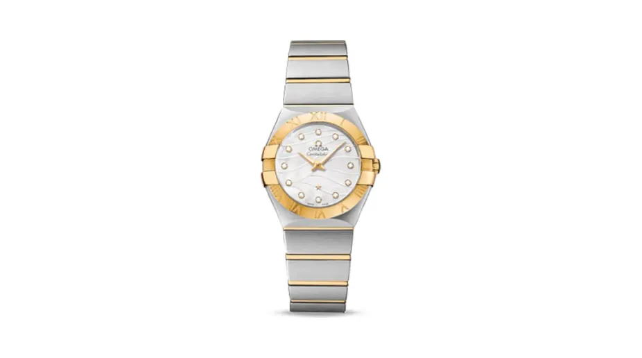 Omega Constellation Quartz 27 Brushed Stainless Steel / Yellow Gold / Wavy MOP