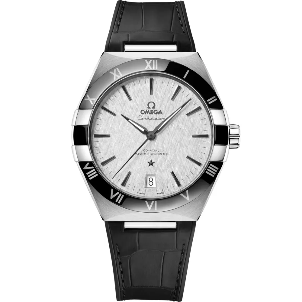 Omega Constellation 41 mm, steel on leather strap, Grey dial