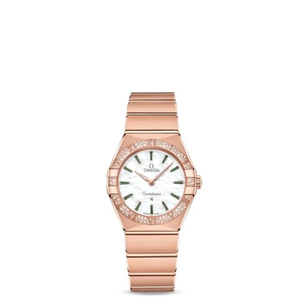 Omega Constellation Manhattan 28 Quartz Sedna Gold / MOP - Emerald / Diamond