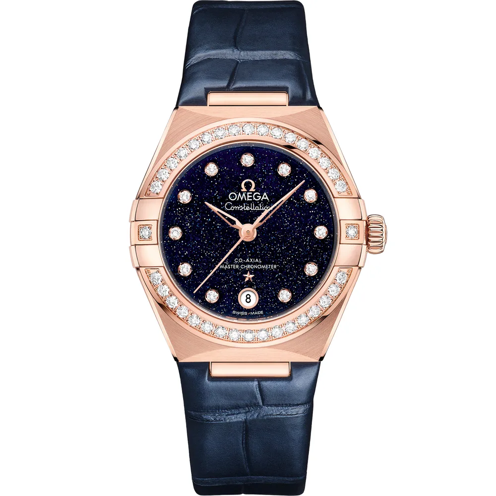 Omega Constellation 29 mm, Sedna™ gold on leather strap, Blue dial