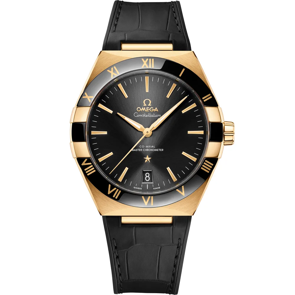 Omega Constellation 41 mm, yellow gold on leather strap