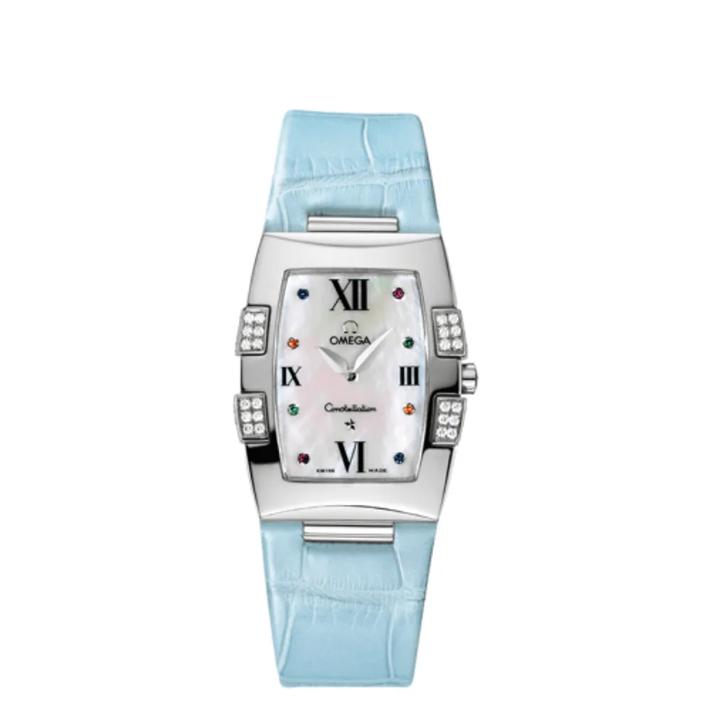 Omega Constellation Quadrella Quartz 25 Stainless Steel / MOP / Blue Alligator