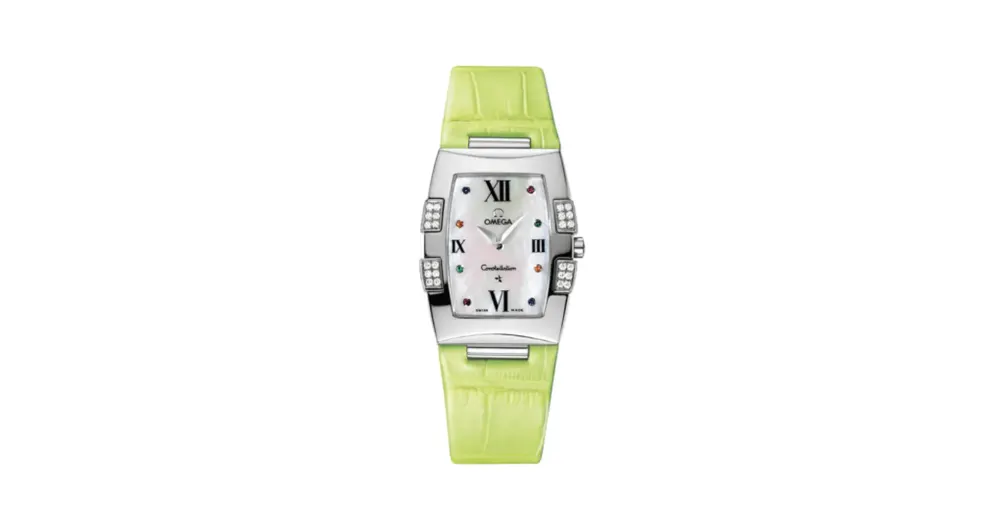 Omega Constellation Quadrella Quartz 25 Stainless Steel / MOP / Green Alligator