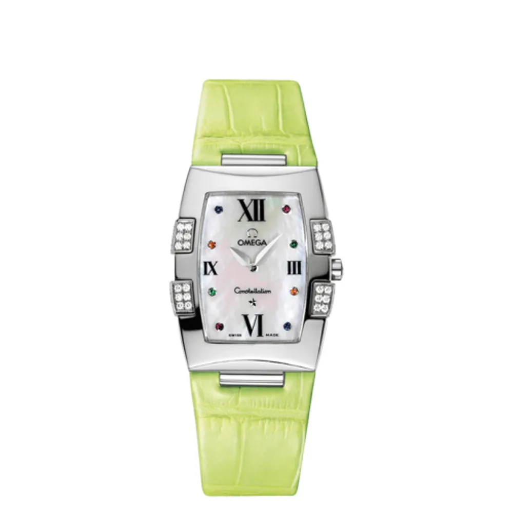 Omega Constellation Quadrella Quartz 25 Stainless Steel / MOP / Green Alligator