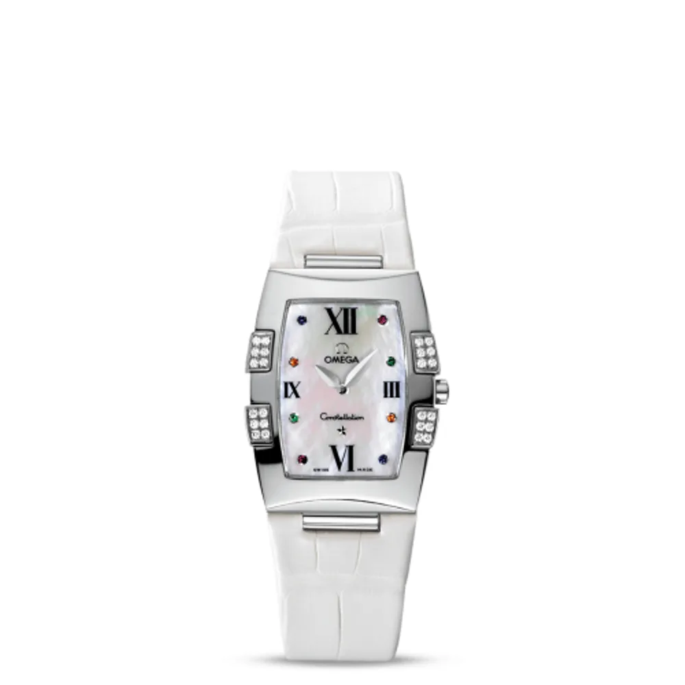 Omega Constellation Quadrella Quartz 25 Stainless Steel / MOP / White Alligator