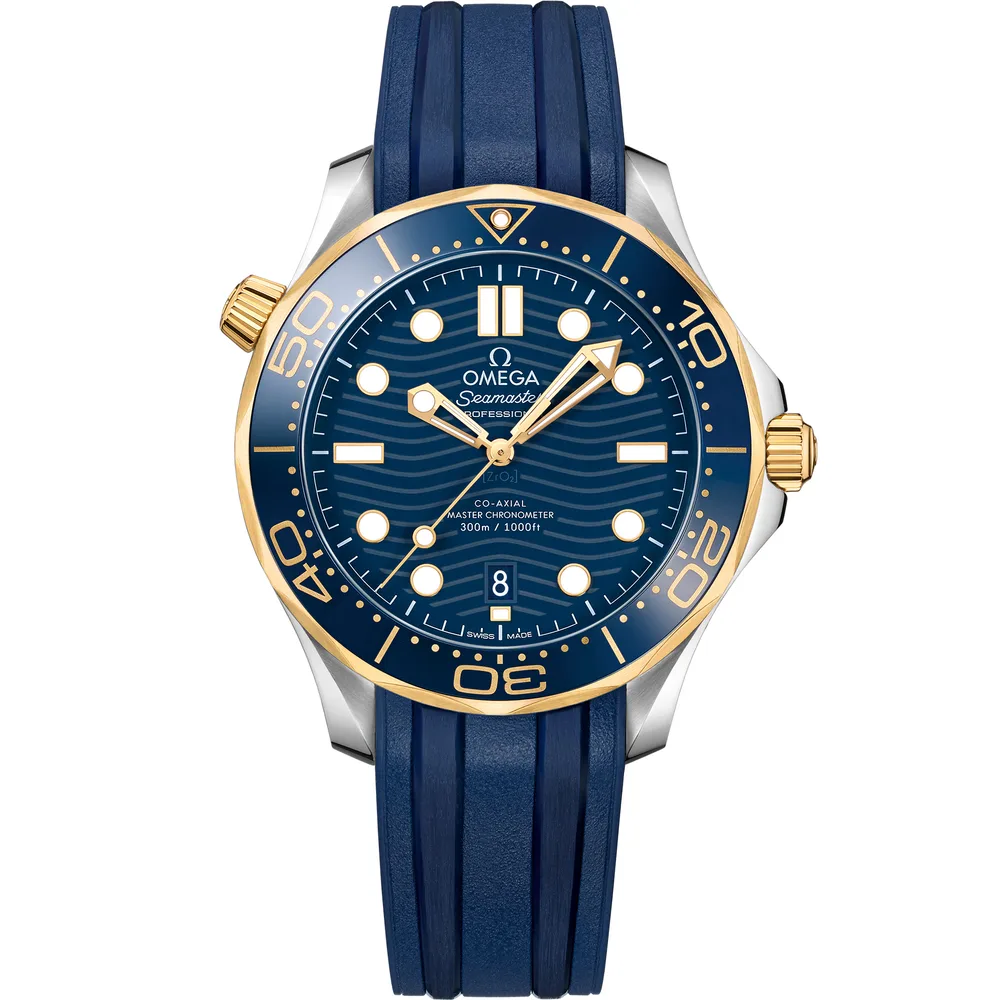 Omega Seamaster Diver 300M 42 mm, steel ‑ yellow gold on rubber strap