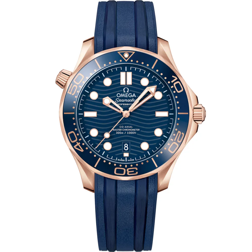 Omega Seamaster Diver 300M 42 mm, Sedna™ gold on rubber strap