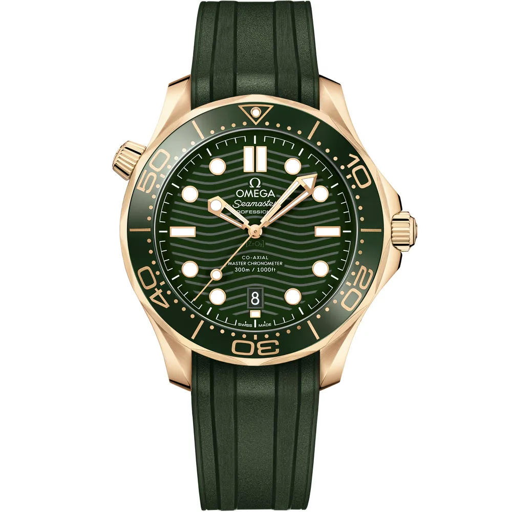 Omega Seamaster Diver 300M 42 mm, Moonshine™ gold on rubber strap