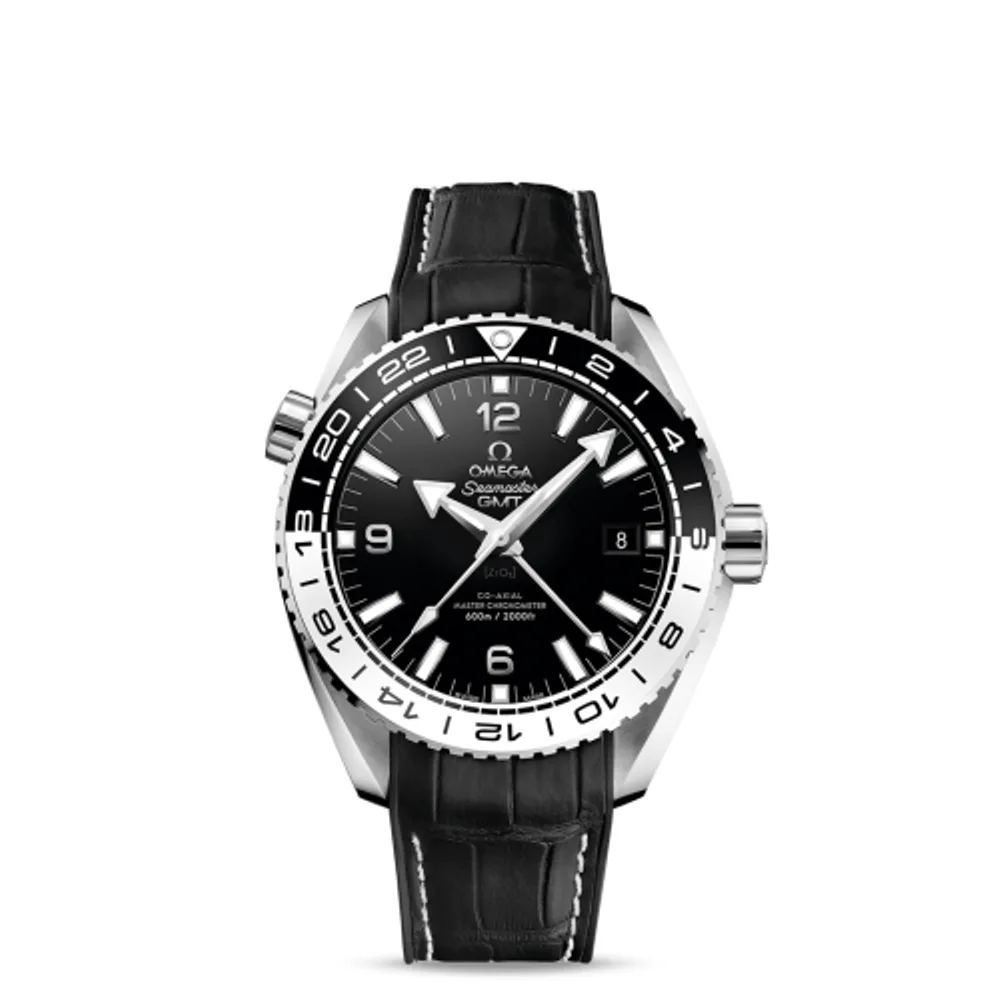 Omega Seamaster Planet Ocean 600M Co-Axial 43.5 Master Chronometer GMT Stainless Steel / Black White / Alligator