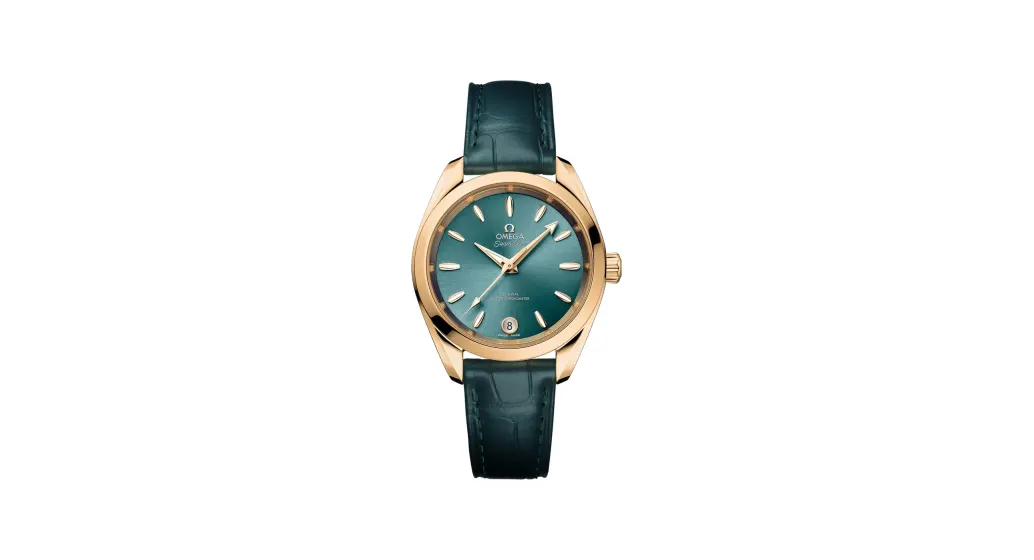 Omega Seamaster Aqua Terra Shades 34 mm, Moonshine™ gold on leather strap