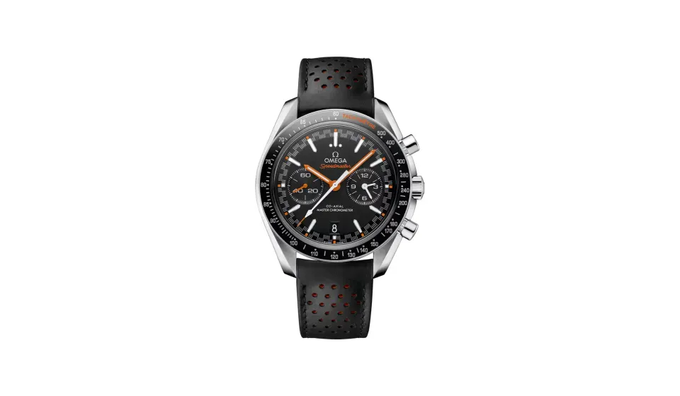 Omega Speedmaster Racing 44.25 mm, steel on leather strap, Black dial