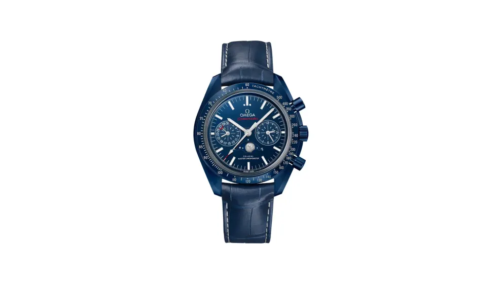 Omega Speedmaster Blue Side Of The Moon Moonphase 44.25 mm, blue ceramic on leather strap