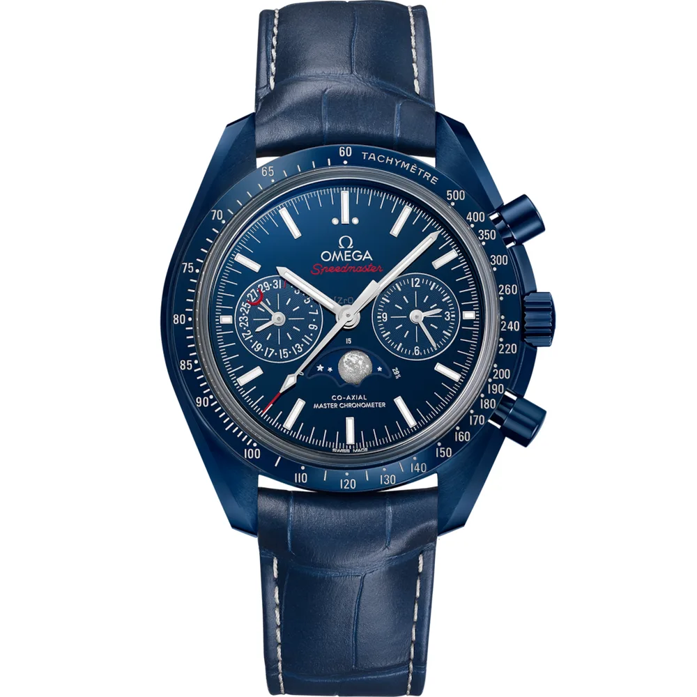 Omega Speedmaster Blue Side Of The Moon Moonphase 44.25 mm, blue ceramic on leather strap