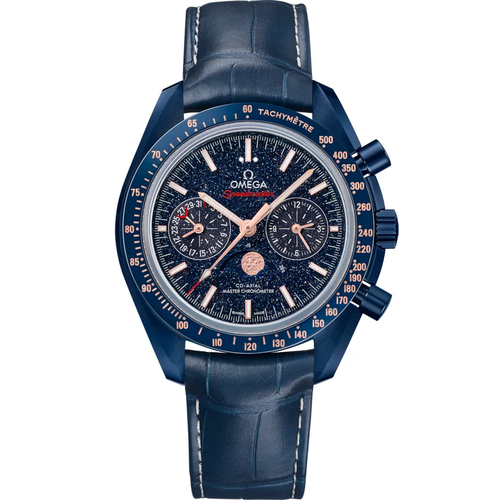 Omega Blue Side Of The Moon Speedmaster Moonphase 44.25 mm, blue ceramic on leather strap