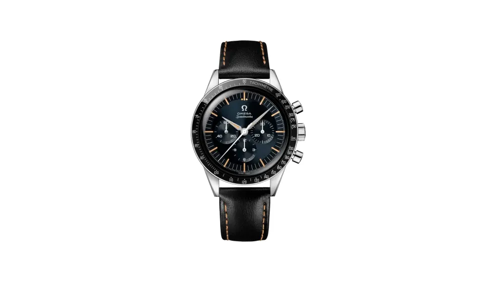 Omega Speedmaster First OMEGA in Space 39.7 mm, steel on leather strap, Blue - Grey dial