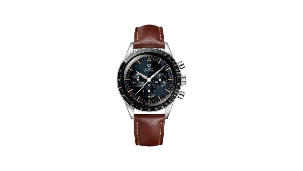 Omega Speedmaster First OMEGA in Space 39.7 mm, steel on leather strap, Blue - Grey dial