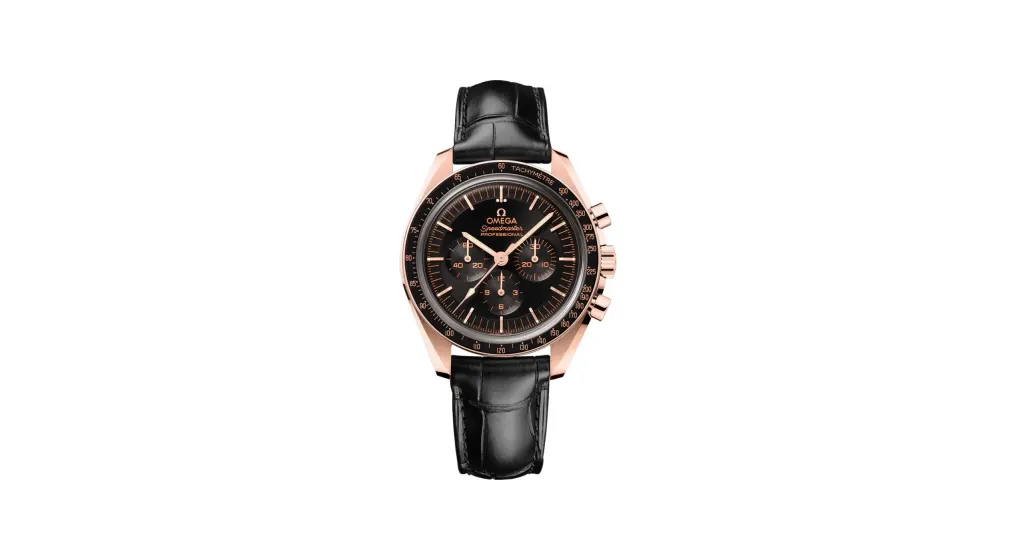 Omega Speedmaster Moonwatch Professional 42 mm, Sedna™ gold on leather strap