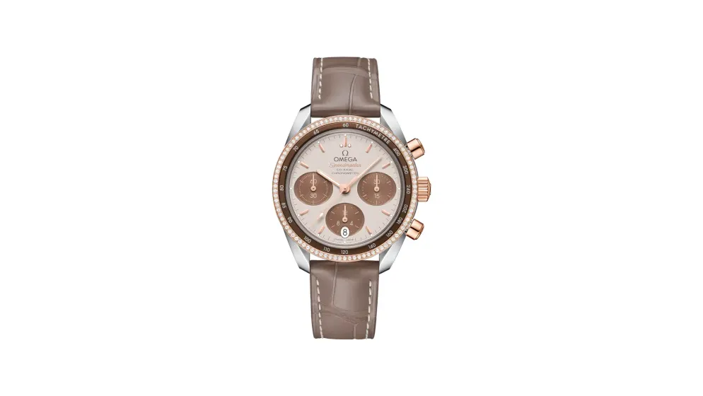Omega Speedmaster 38 38 mm, steel ‑ Sedna™ gold on leather strap