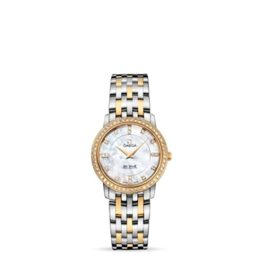 Omega De Ville Prestige Quartz 27 Stainless Steel / Yellow Gold / Diamond / MOP / Bracelet