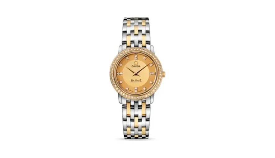 Omega De Ville Prestige Quartz 27 Stainless Steel / Yellow Gold / Diamond / Champagne / Bracelet
