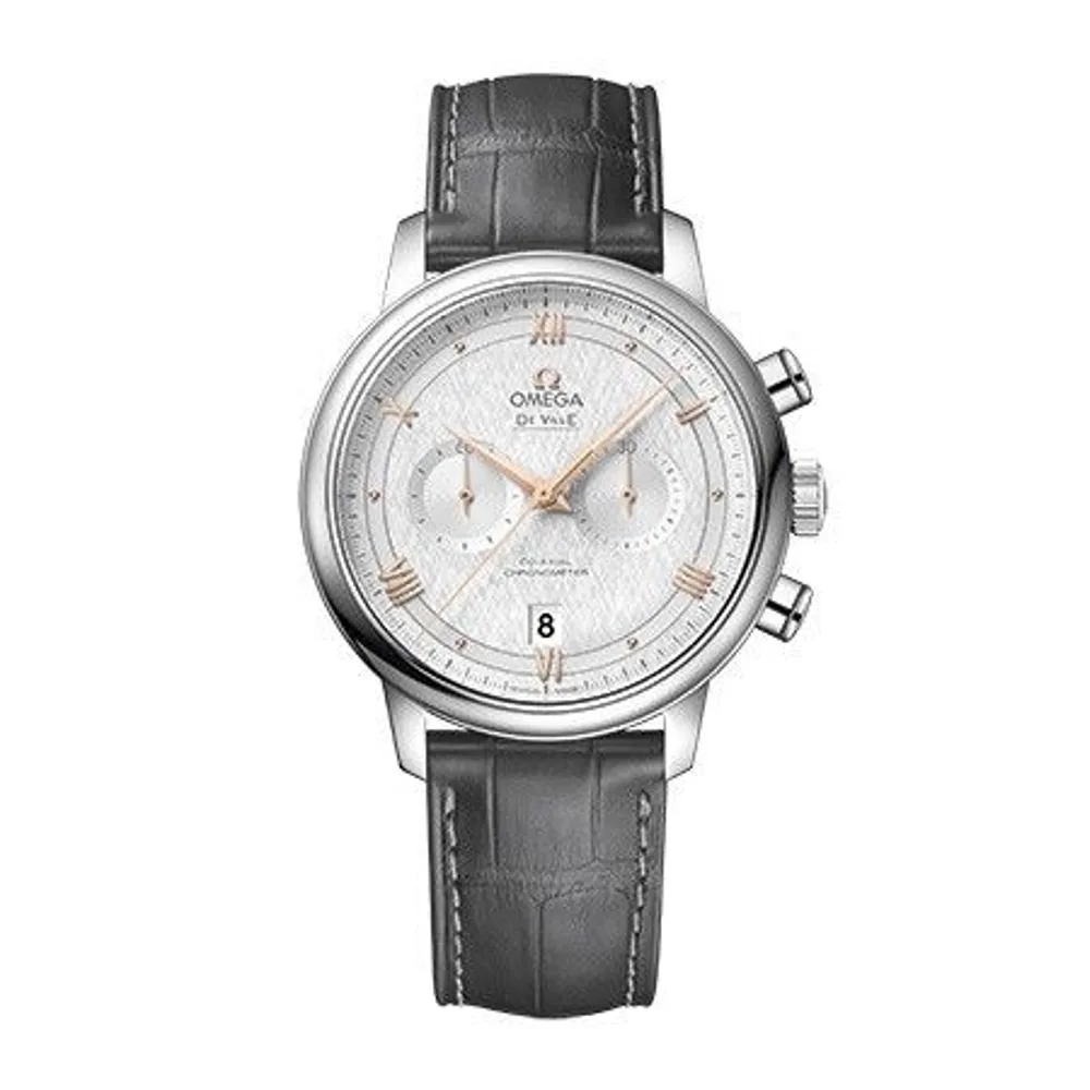 Omega De Ville Prestige Co-Axial 41 Chronograph Stainless Steel / Vintage Silver Silk / Alligator