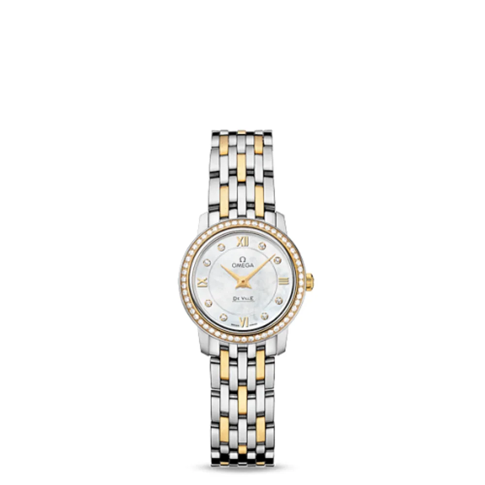 Omega De Ville Prestige Quartz 24.4 Stainless Steel / Yellow Gold / Diamond / MOP / Bracelet