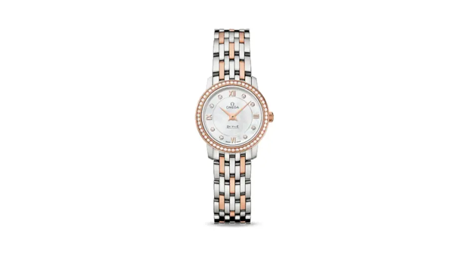 Omega De Ville Prestige Quartz 24.4 Stainless Steel / Red Gold / Diamond / MOP / Bracelet