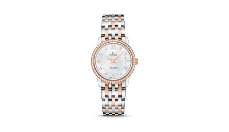 Omega De Ville Prestige Quartz 27.4 Stainless Steel / Red Gold / Diamond / MOP / Bracelet